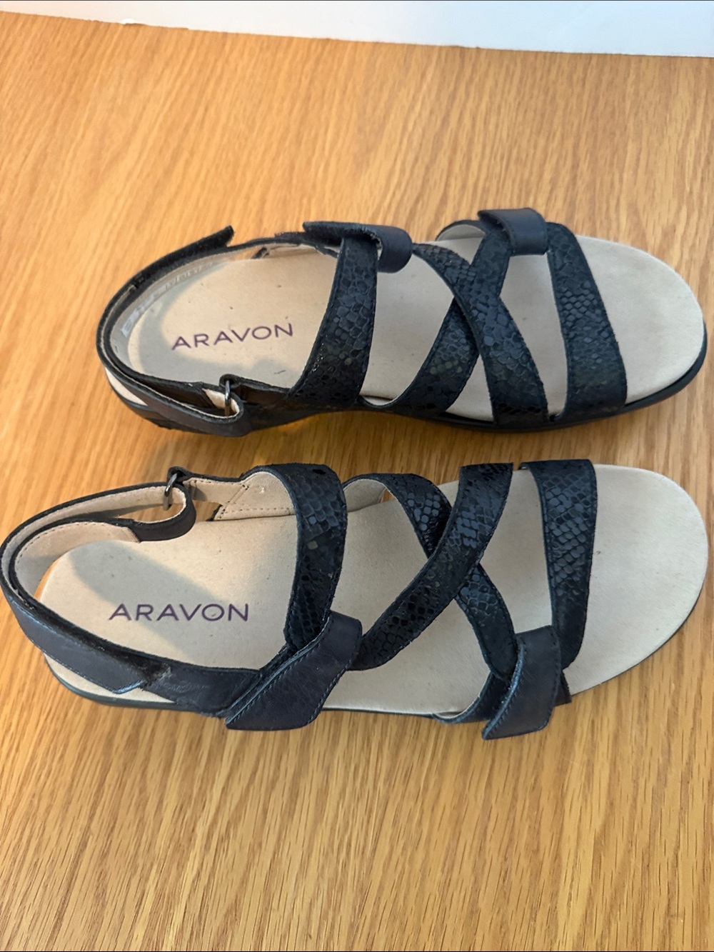 Aravon Black Textured Strappy Sandals - Picture 2 of 7